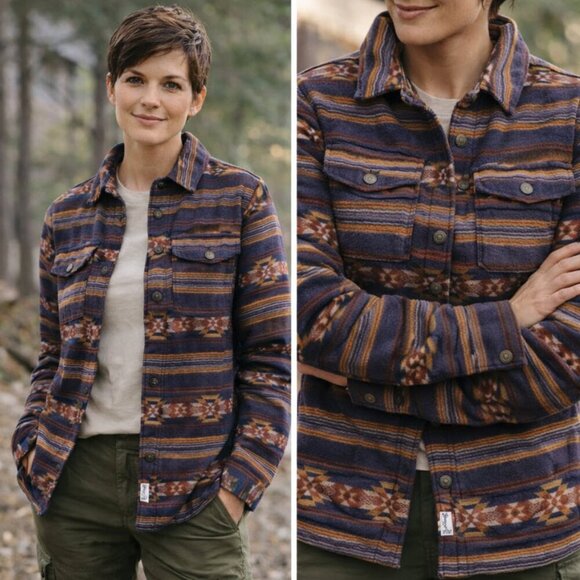 Passenger Jackets & Blazers - Passenger Brown Blue Aztec Shirt Jacket Snap Front Shacket Size Large